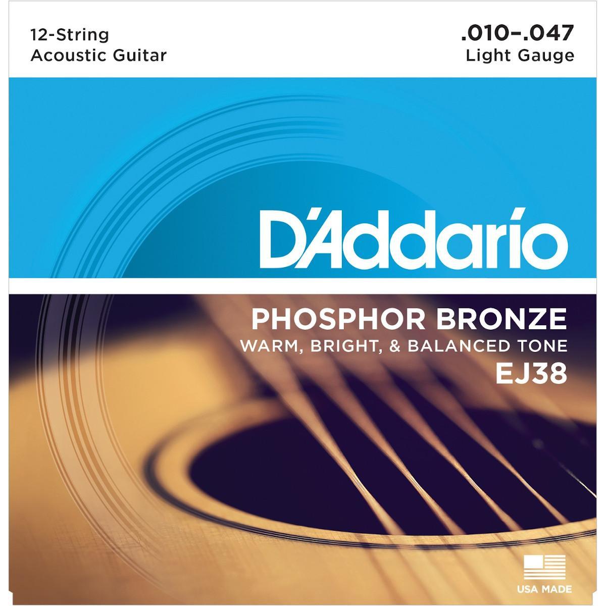 D'Addario EJ38, 12-strengs gitar stålstrenger Phosphor Bronze